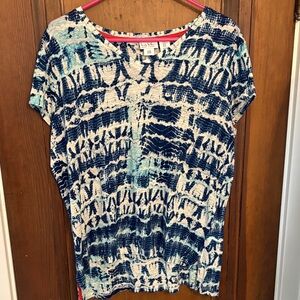 Nicole miller blue and White Tie-Dye Short Sleeve Tee